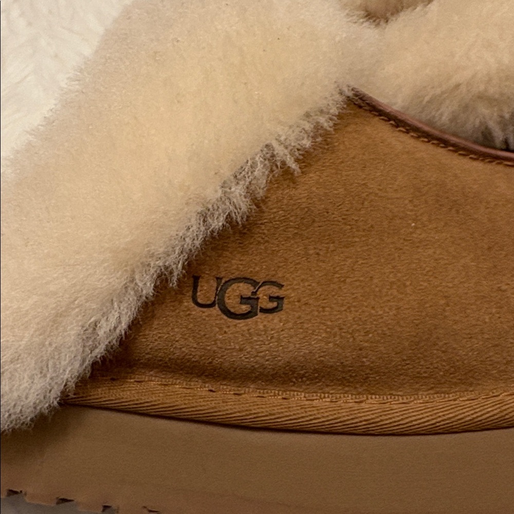 UGG Women's Cozy Tan Slippers with Soft Cream Lining Platform